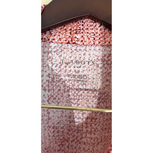 Talbots Tie Neck Sleeveless Blouse Abstract Dot Pink White Size XL Stretch Boho - Picture 3 of 9